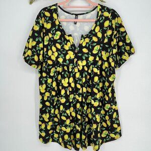 Allegrace Popover Lemon Knit‎ Blouse Womens Size 1X Buttons Relaxed Fit